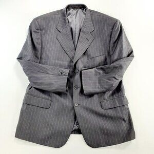 Paolo Vista Sport Coat Blk Gray Pinstriped Jacket 46 Wool 3-Button No Vent Italy